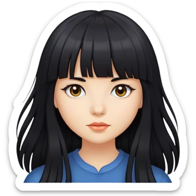 girl with long black hair with bangs standing or walking  sticker