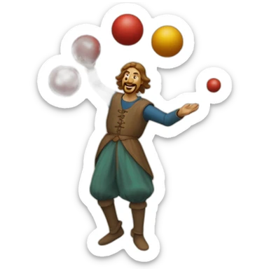 medieval juggler juggling 4 same-sized balls over them sticker