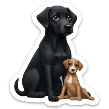 black dog breastfeeding puppies sticker