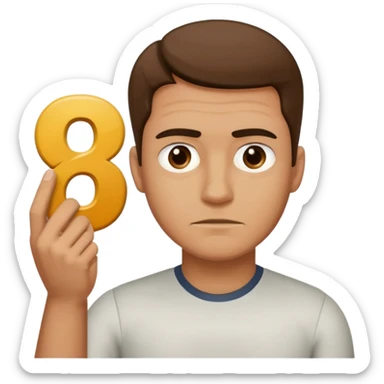 man frowning holding up numbers 6 in left hand and 7 in right hand sticker
