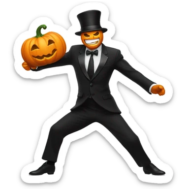 dancing pumpkin man with black suit just him. sticker