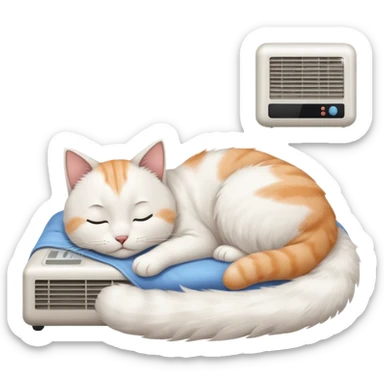 A very cute cat in a room with air condition sticker
