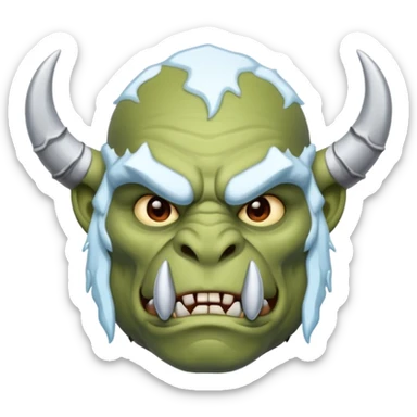 Fantasy orc emoji portrait, tusks lightly covered with ice and snow, winter predator look, strong silhouette, clean minimal emoji design, male/female variant
 sticker