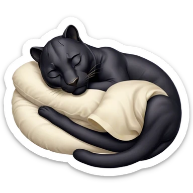 Meme-Worthy cute Sleeping black Panther Portrait Emoji, Head resting peacefully with a contented smile, showcasing a luxuriously sleek form and eyes gently closed in serene slumber, Simplified yet comically adorable features, highly detailed, glowing with a soft, drowsy dark light, high shine, relaxed and utterly lovable, stylized with an air of playful laziness, bright and heartwarming, soft glowing outline, capturing the essence of a sleeping black Panther that feels destined to become the next viral icon of adorable rest! sticker