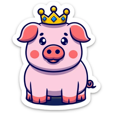 cute pig with a golden crown, styled like LEGO Duplo, clearly visible block elements and studs, chunky, colorful, simple, playful sticker