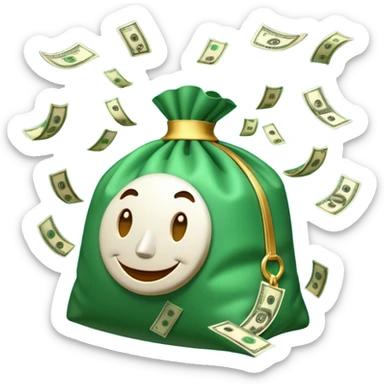 

3D emoji style, big bag of money, flying dollar bills, rich casino vibe, smooth lighting, high detail, clean edges, transparent background



 sticker