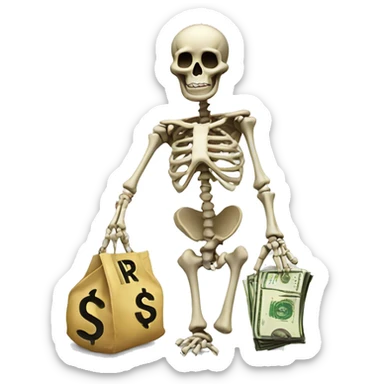 skeleton holding money bag sticker