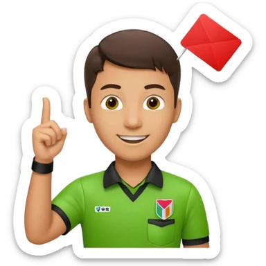 Young Referee – Energetic Style
 Wearing bright green shirt, smiling slightly, holding red card high with whistle around neck. sticker
