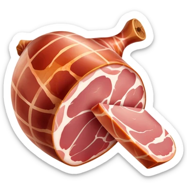 jamón-serrano-cinematic-realistic-jamón-serrano-dish-emoji,-depicted-as-a-prominent-leg-of-cured-ham-with-visible-marbling,-rendered-with-rich-textures-and-dynamic,-appetizing-lighting. sticker