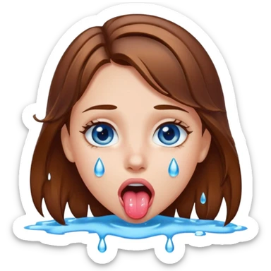 Girl with brown hair, blue eyes, a wet face and her tongue out. Can you make her face more wet sticker
