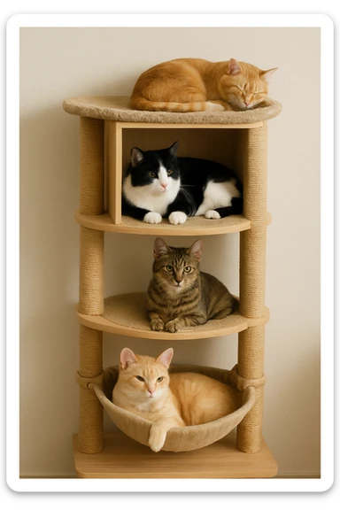 cats relaxing in a vertical playhouse sticker