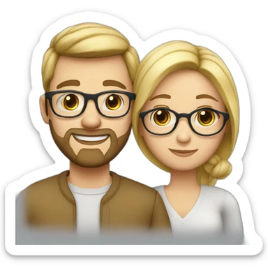Couple in love. She has blue eyes and wears glasses. He has short blond hair, three-day beard and wears glasses. sticker