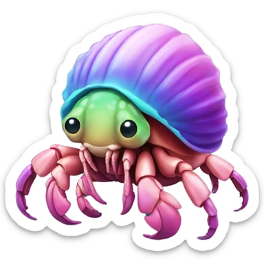 Purple pink blue green smiling hermit crab sticker