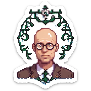 bald man with glasses, thinking, math symbols floating above his head sticker