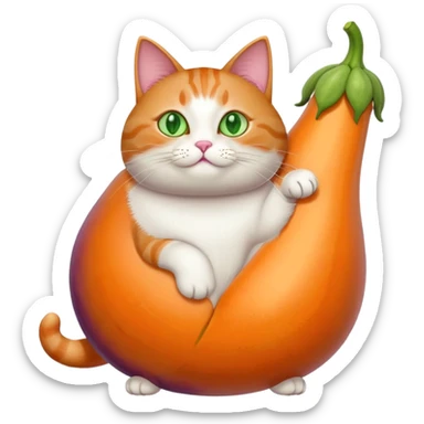 A cat with a big eggplant between its legs sticker
