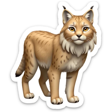 Cinematic-Lynx-Realistic-Full-Body-Standing on all fours-Emoji – head tilted dramatically, fur with faint spotting, long legs and large paws poised elegantly, simplified yet realistic focused features, highly detailed, glowing with an almost sarcastic glow zoomed out showing fluffy shoulders sticker