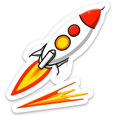 Mini spaceship blasting off with fire sticker