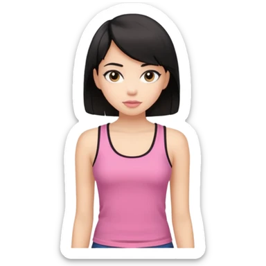 chica morena clara, corte de cabello negro y medio, con una blusa de tirantes simple, rosa y coquette sticker
