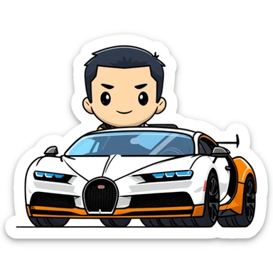 badass guy with black hair driving a black Bugatti Chiron Super Sport 300 sticker