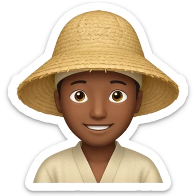 Asian guy with a rice hat, eyes barely open sticker