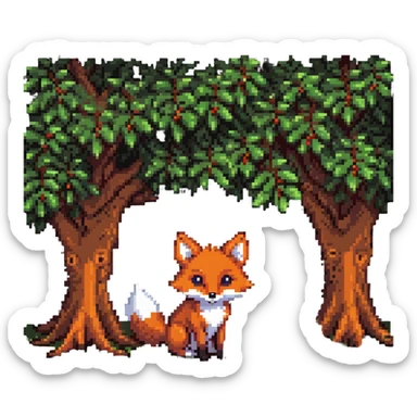 cute fox peeking from behind a tree sticker