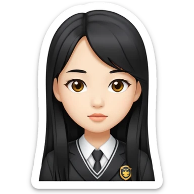 trendy schoolgirl with Asian skin, straight black long hair, chic uniform sticker