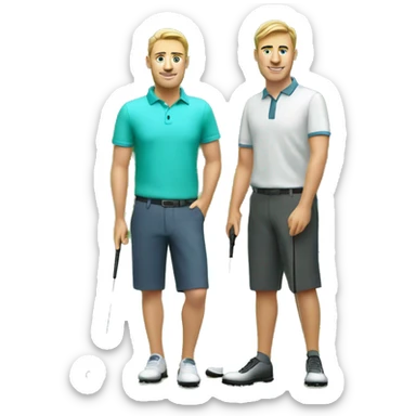 Two Caucasian men on golf course green near water sticker