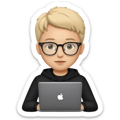 un estudiante con lentes y su laptop Y ROPA NEGRA sticker