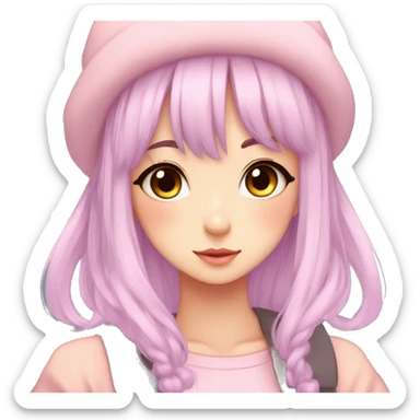 Gorgeous pastel anime girl with blushing face and hair garnitures and pretty hair and a beanie aesthetic trending style sticker