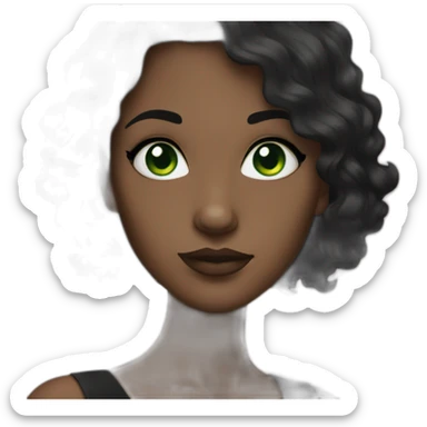 Woman with green eyes and black wavy hair wearing a black dress sticker