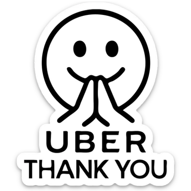 Uber-themed thank you emoji, modern, friendly, black and white color scheme, simple icon style sticker