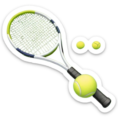 A tennis racket and ball on a grass or hardcourt surface, symbolizing the sport. The racket has a sleek design with tightly strung strings, while the bright tennis ball rests nearby, capturing the essence of precision, agility, and competition. sticker
