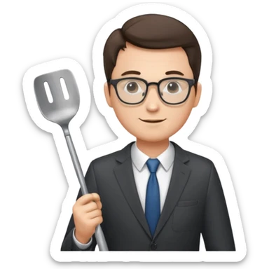 man with glasses wearing a suit and holding a spatula - full size sticker