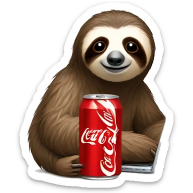 tired sloth with coca cola can and laptop sticker