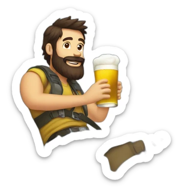Dark hair beard man drinking beer riding outside a plane sticker
