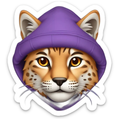 Lynx in a purple hoodie and orange hat sticker