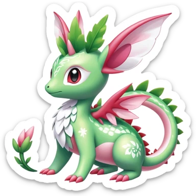 Shiny Exotic Cute Majestic Ethereal Sparkly Flygon-Sylveon-Shaymin-Meganium-Hybrid-Creature with white pattern-markings sticker