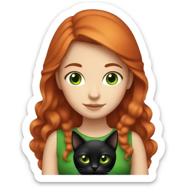 Red head girl with green eyes holding black cat  sticker