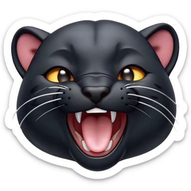 Cinematic Cute Yawning Panther Portrait Emoji, Head tilted slightly with a dramatic, wide-open yawn, showcasing a sleek, shadowy form with drowsy, half-closed eyes and a relaxed, open expression, Simplified yet irresistibly adorable features, highly detailed, glowing with a soft, cozy dark glow, high shine, relaxed yet expressive, stylized with a dash of whimsical elegance, soft glowing outline, capturing the essence of a drowsy yet affectionate jungle guardian that appears ready to stretch out for a nap! sticker