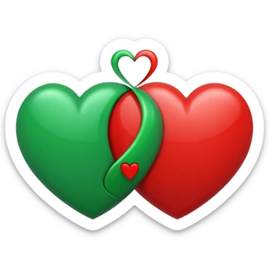 two hearts circling each other. one is red, the other is green sticker