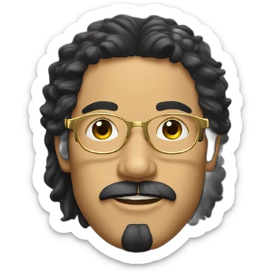 greek guy with big 80s gold eyeglasses, black hair mullet and beard sticker