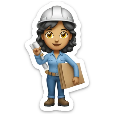 Hispanic construction woman holding a blueprint sticker