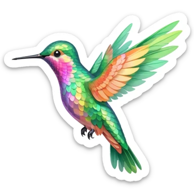 mostly peach pink and yellow-green, mint humming bird sticker