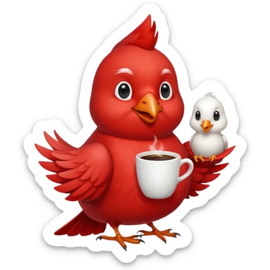 Happy cardinal bird with a dove and a cup of coffee sticker