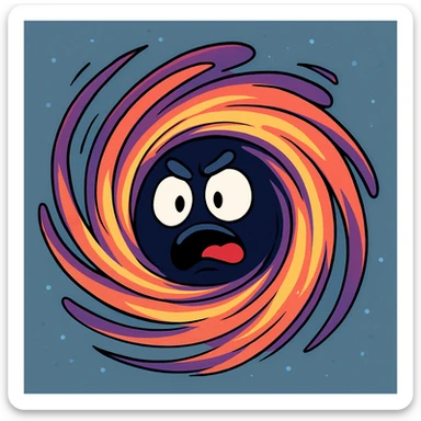 stylized cartoon black hole, exaggerated swirling effect, bright colors sticker