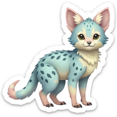 Feral Rare Fantasy cute pastel Vernid-Trico-species by LiLaiRa, markings, tufted ears, full body sticker