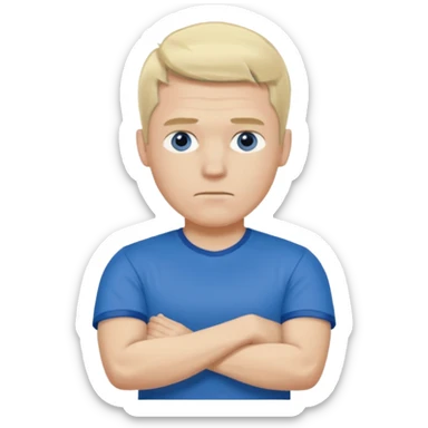 Pale blond man in blue football t shirt crossed arms (he is cold) sticker
