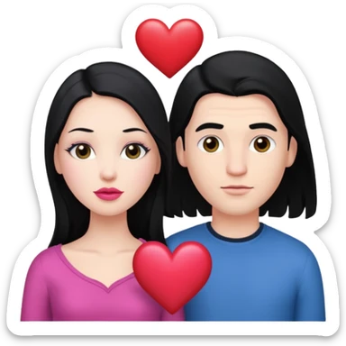 👩🏻‍❤️‍💋‍👨🏻 this one but the man should be bald. white woman with long black hair and white bald young man  and a heart between their heads. she has pink lips sticker