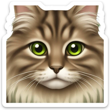 Brown striped fluffy siberian cat with green/light brown eyes sticker
