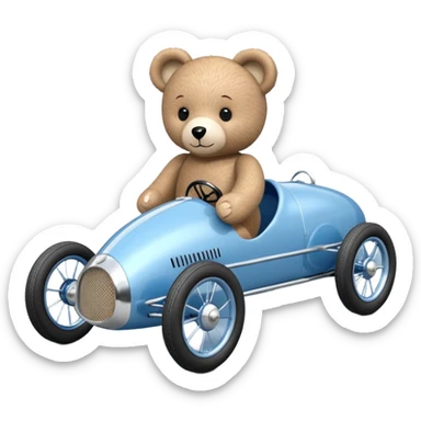 Light sparkling blue and chrome 40’s-style Antique-looking shopping cart sized race car for teddy bear with custom aero body and rear wing  sticker